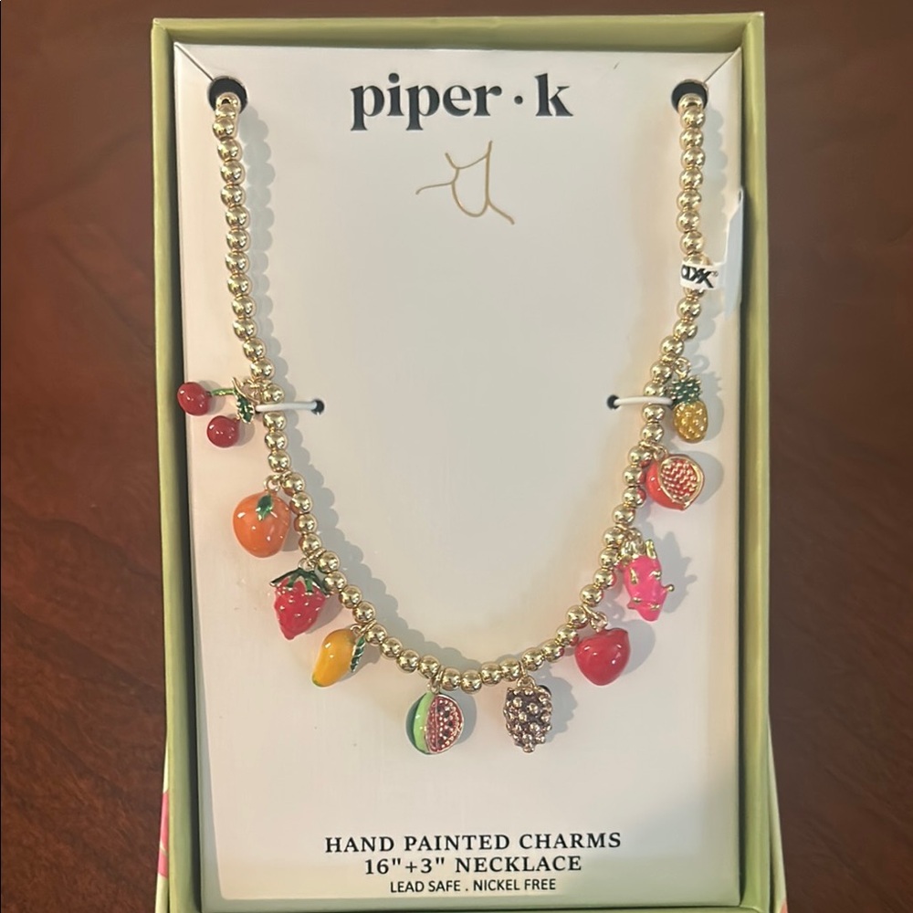 🍒Piper K Fruit Charm Necklace 16”+3” | Hand Painted | Lead/Nickel Free